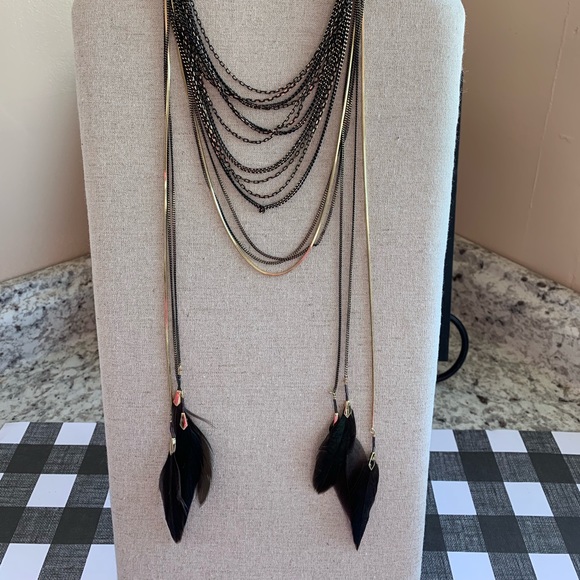 Gold/black feather layer necklace (detach) - Picture 1 of 2